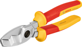 Bosch škarje za kable VDE z izoliranimi rdeče-rumenimi ročaji.